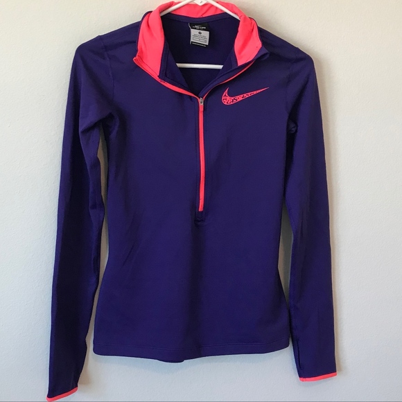 Nike Tops - NIKE Pro Dri-Fit Hyperwarm Purple & Pink Fleece Lined 1/2 Zip Pullover Jacket. S